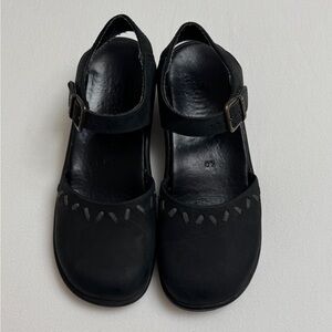 Vintage Y2K Sanita Black Leather Chunky Platform Mary Jane Clogs Size EU 40